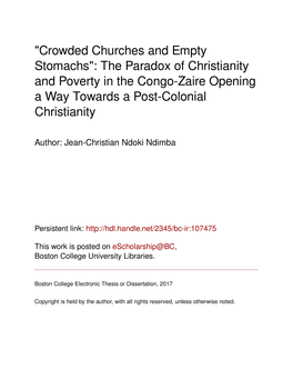 "Crowded Churches and Empty Stomachs": the Paradox of Christianity and Poverty in the Congo-Zaire Opening a Way Towards a Post-Colonial Christianity