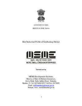 Brief Industrial Profile of Sindhudurg District MSME