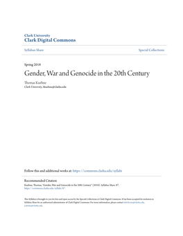 Gender, War and Genocide in the 20Th Century Thomas Kuehne Clark University, Tkuehne@Clarku.Edu