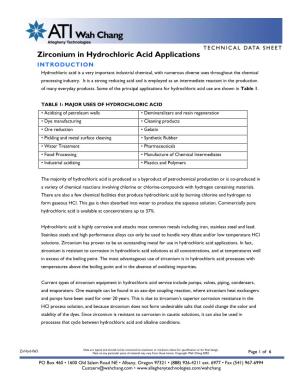 Zirconium in Hydrochloric Acid Applications