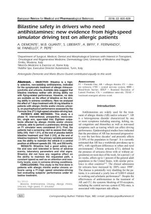 Bilastine Safety in Drivers Treated with Antihistamines