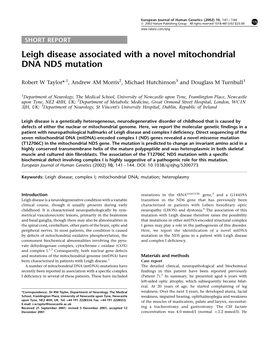 Leigh Disease Associated with a Novel Mitochondrial DNA ND5 Mutation