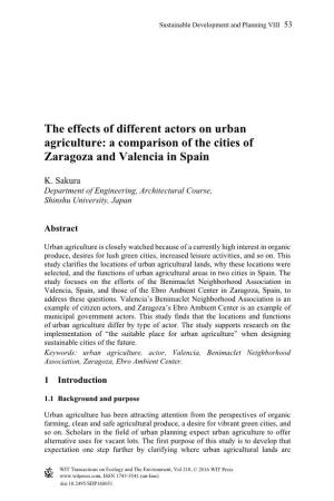 The Effects of Different Actors on Urban Agriculture: a Comparison of the Cities of Zaragoza and Valencia in Spain