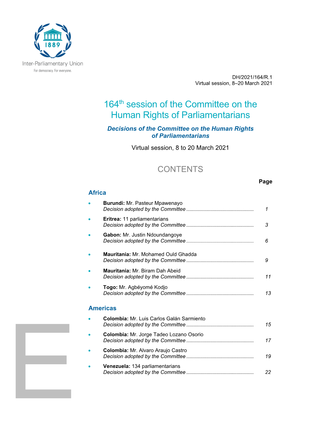 164Th Session of the Committee on the Human Rights of Parliamentarians