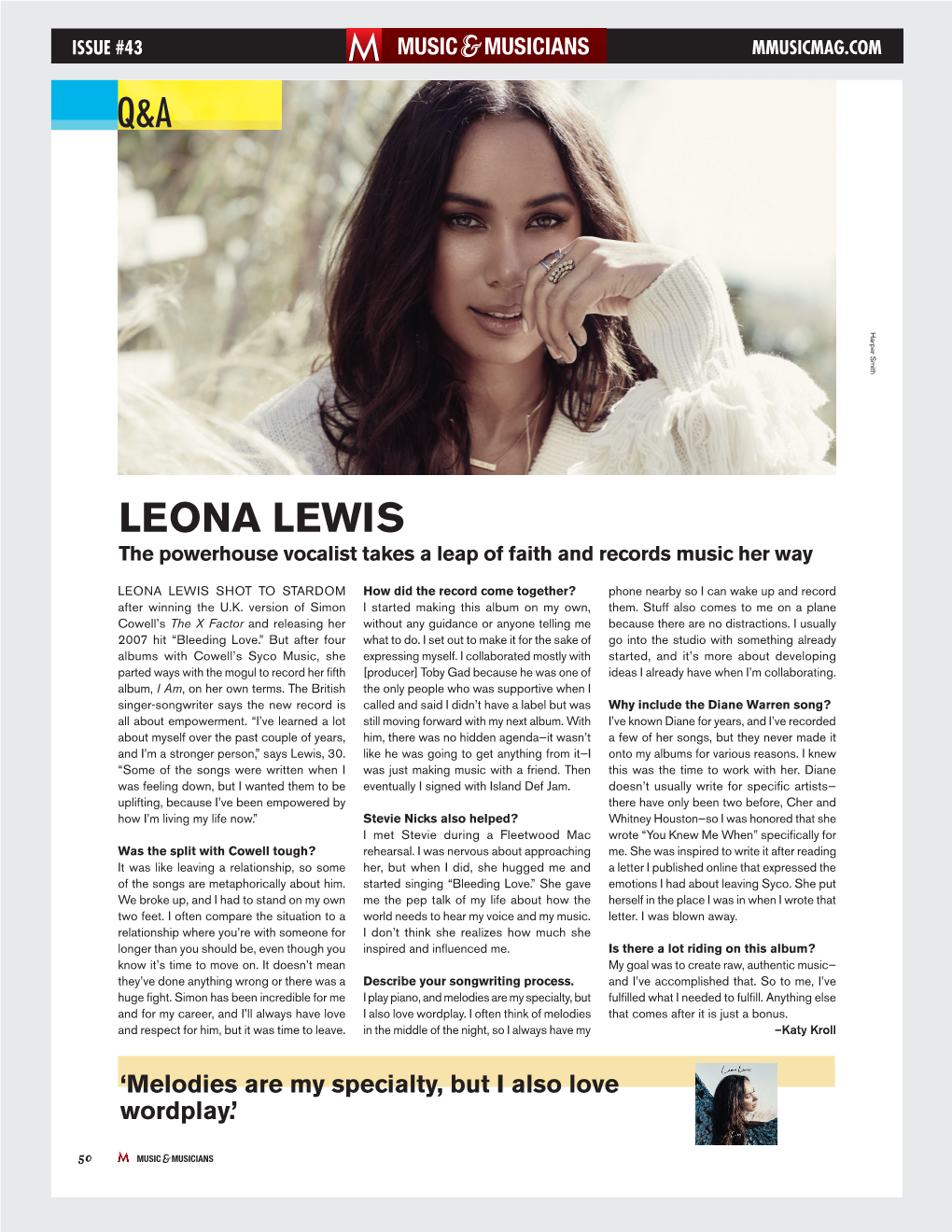 LEONA LEWIS the Powerhouse Vocalist Takes a Leap of Faith and Records Music Her Way