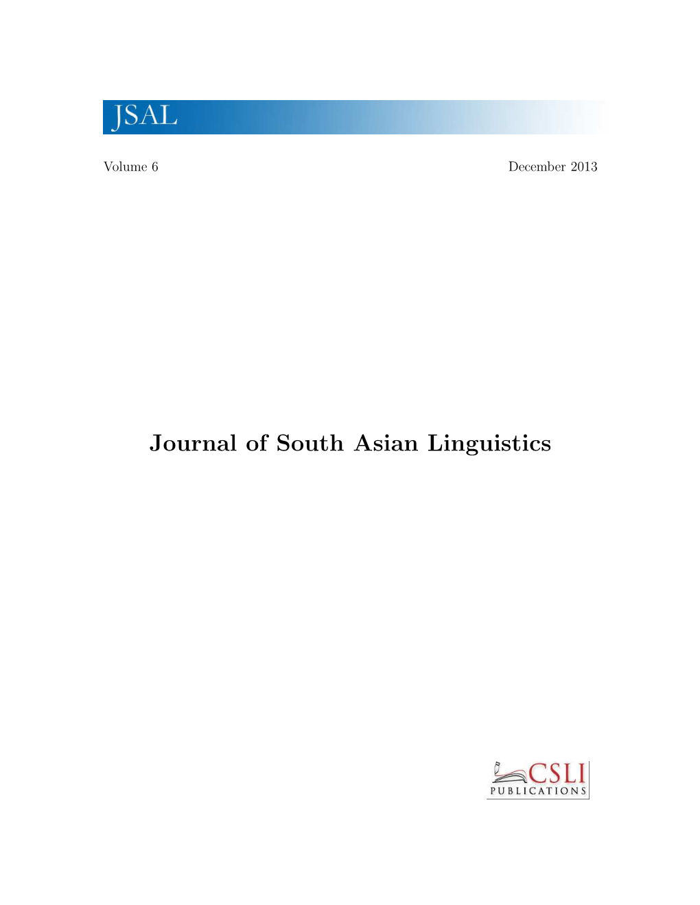 Journal of South Asian Linguistics