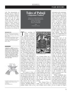 Tales of Pabuji: a Rajasthani Tradition: Review