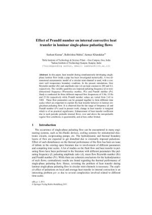 Effect of Prandtl Number on Internal Convective Heat Transfer in Laminar Single-Phase Pulsating Flows