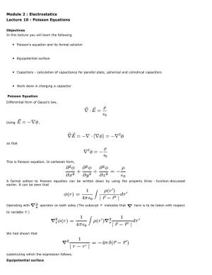 Module 2 : Electrostatics Lecture 10 : Poisson Equations