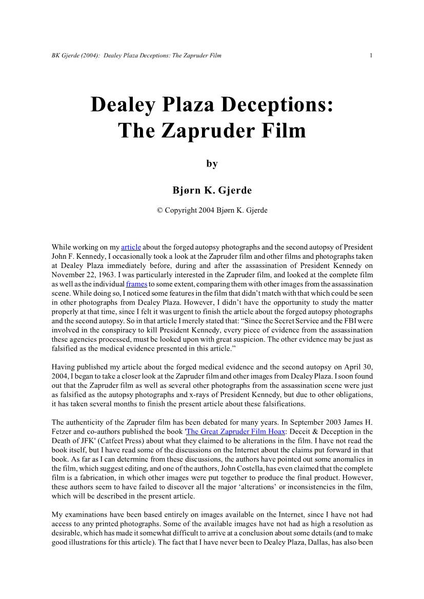 Dealey Plaza Deceptions: the Zapruder Film 1