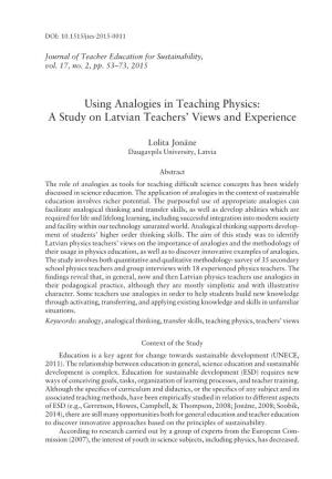 Using Analogies in Teaching Physics: a Study on Latvian Teachersí Views and Experience