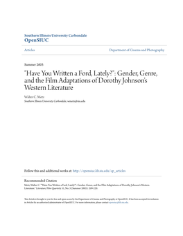 Gender, Genre, and the Film Adaptations of Dorothy Johnson's Western Literature Walter C