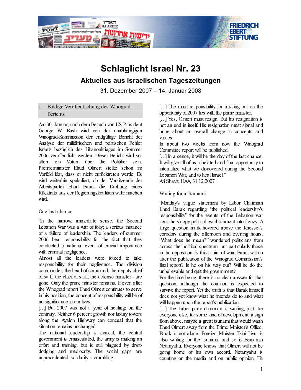 Schlaglicht Israel Nr. 23 Aktuelles Aus Israelischen Tageszeitungen 31