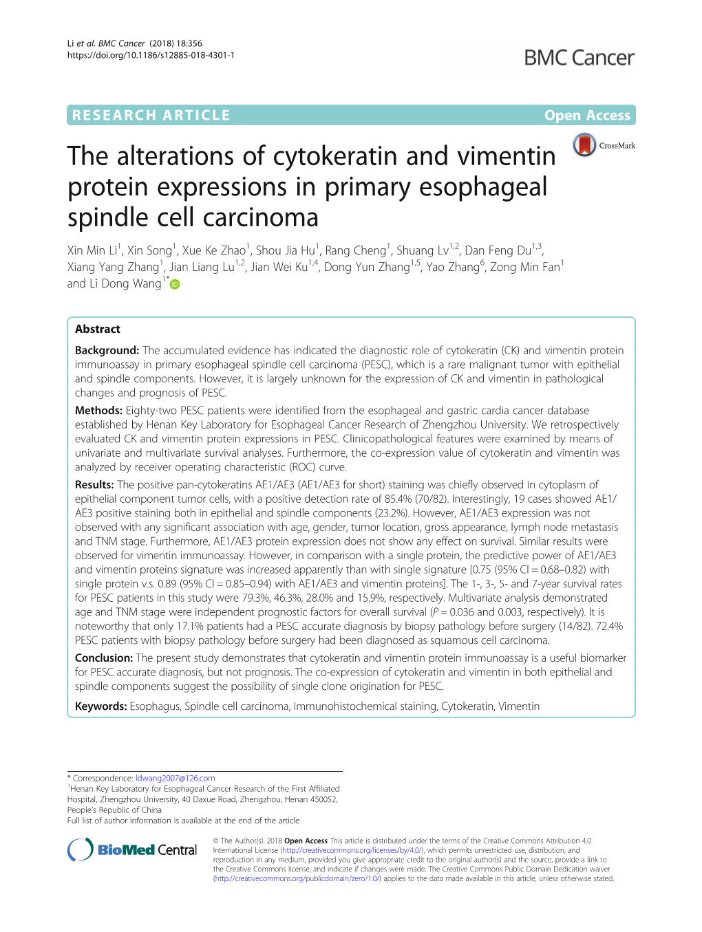 The Alterations of Cytokeratin and Vimentin Protein Expressions In
