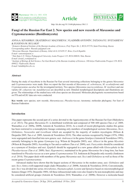 Fungi of the Russian Far East 2. New Species and New Records of Marasmius and Cryptomarasmius (Basidiomycota)