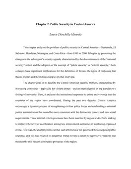 Chapter 2. Public Security in Central America Laura Chinchilla Miranda