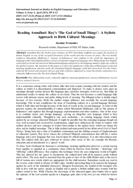 The God of Small Things’: a Stylistic Approach to Birth Cultural Meanings