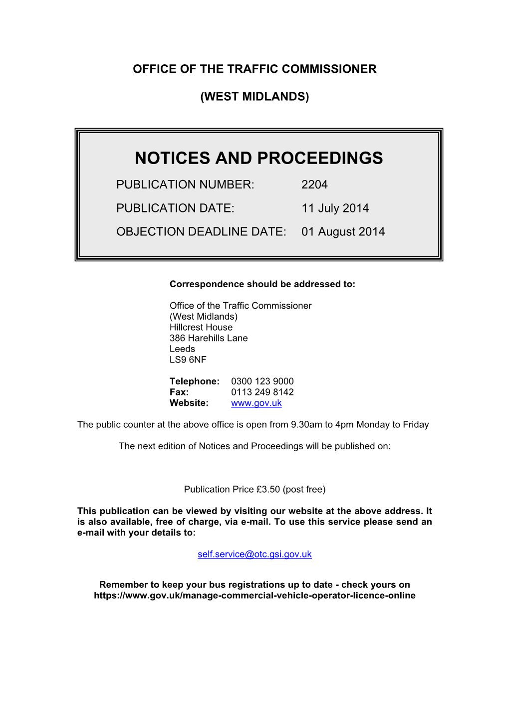 Notices and Proceedings 11 July 2014