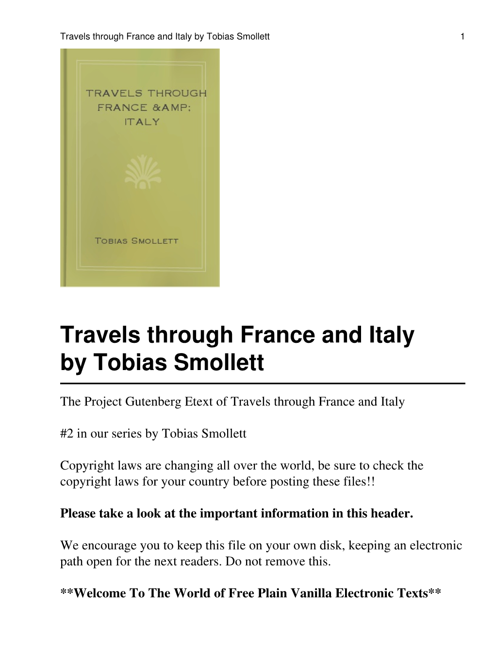 Travels Through France and Italy by Tobias Smollett 1