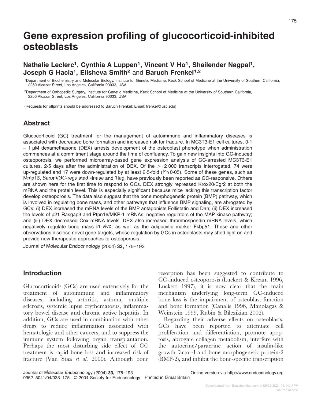 Gene Expression Profiling of Glucocorticoid-Inhibited Osteoblasts
