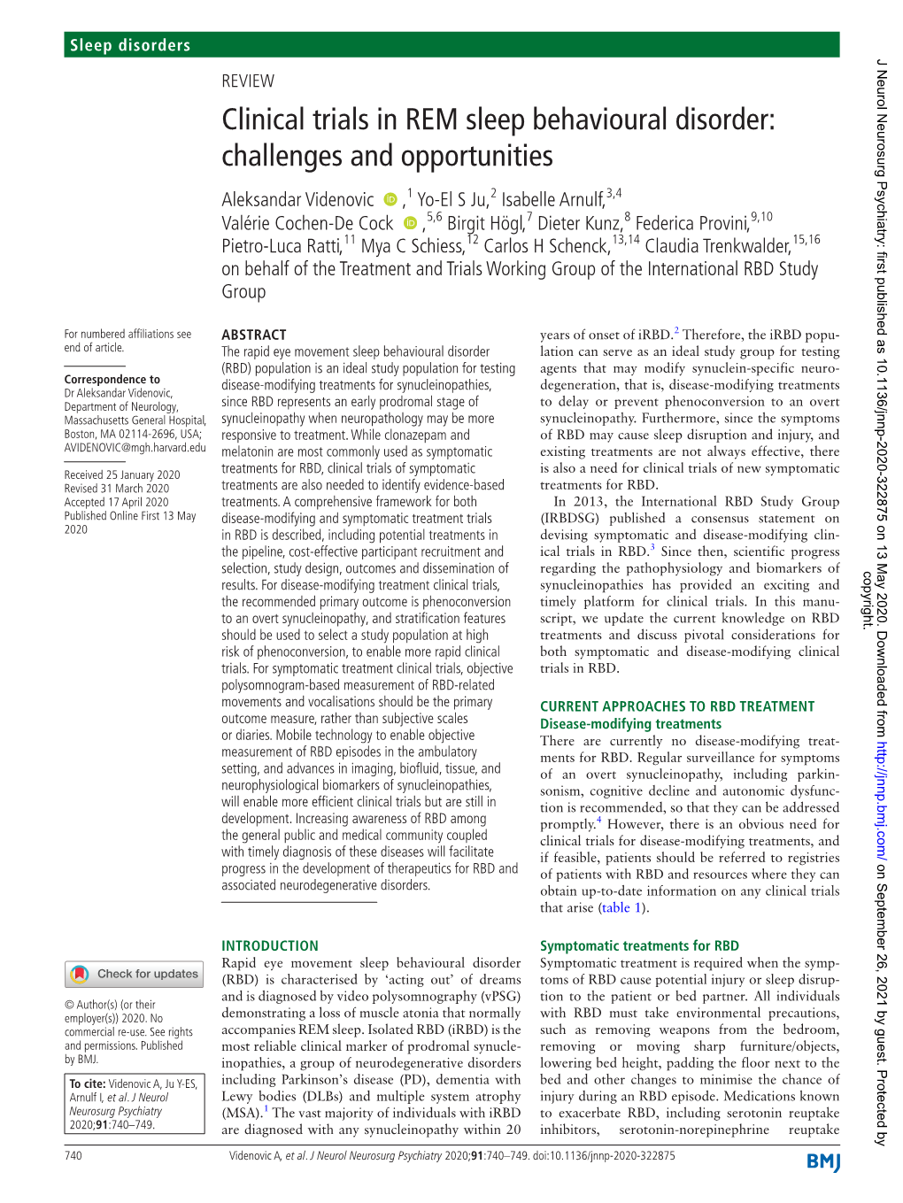 Clinical Trials in REM Sleep Behavioural Disorder: Challenges