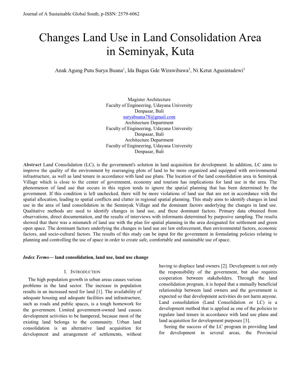 Changes Land Use in Land Consolidation Area in Seminyak, Kuta