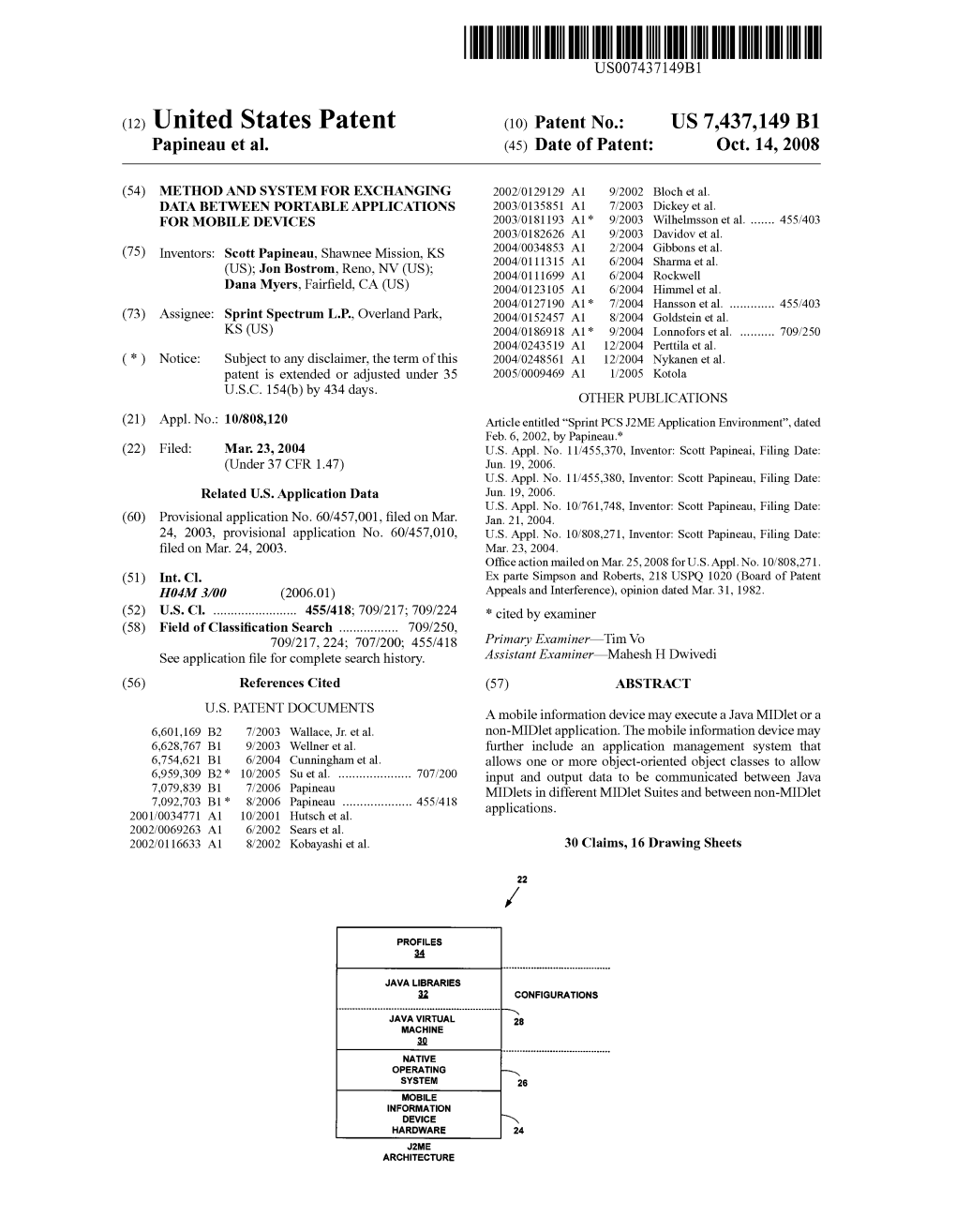 (12) Ulllted States Patent (10) Patent N0.: US 7,437,149 B1 Papineau Et A]