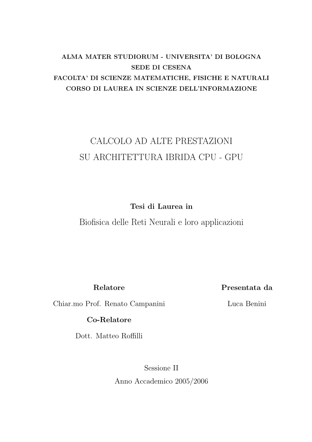 Calcolo Ad Alte Prestazioni Su Architettura Ibrida Cpu - Gpu