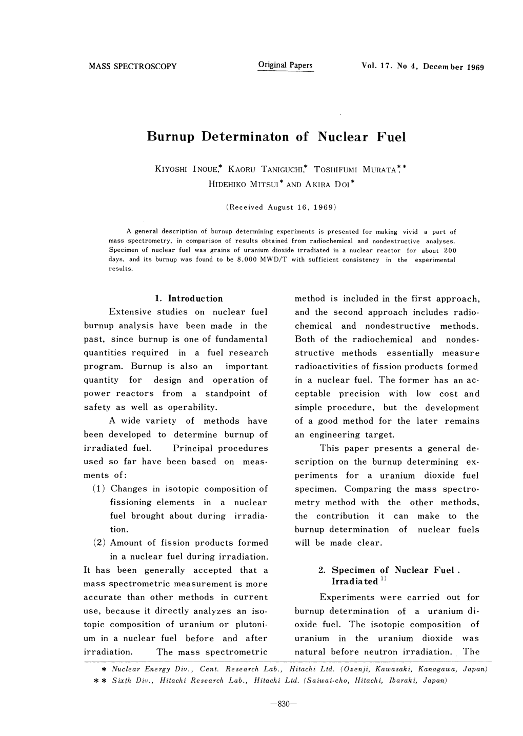 Burnup Determinaton of Nuclear Fuel