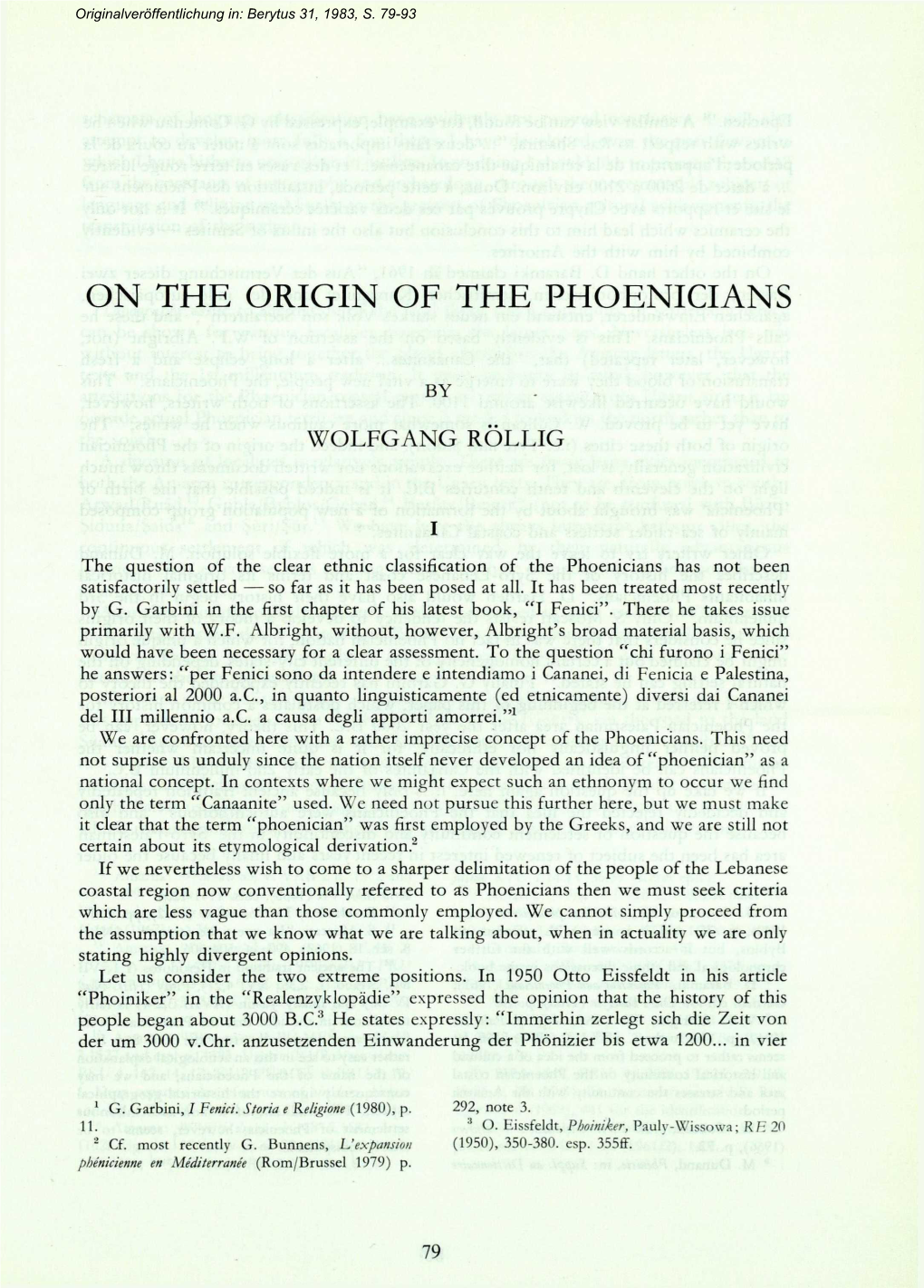 On the Origin of the Phoenicians