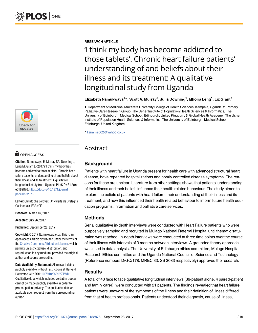 Chronic Heart Failure Patients' Understanding and Beliefs of Their Illness and Its Treatment