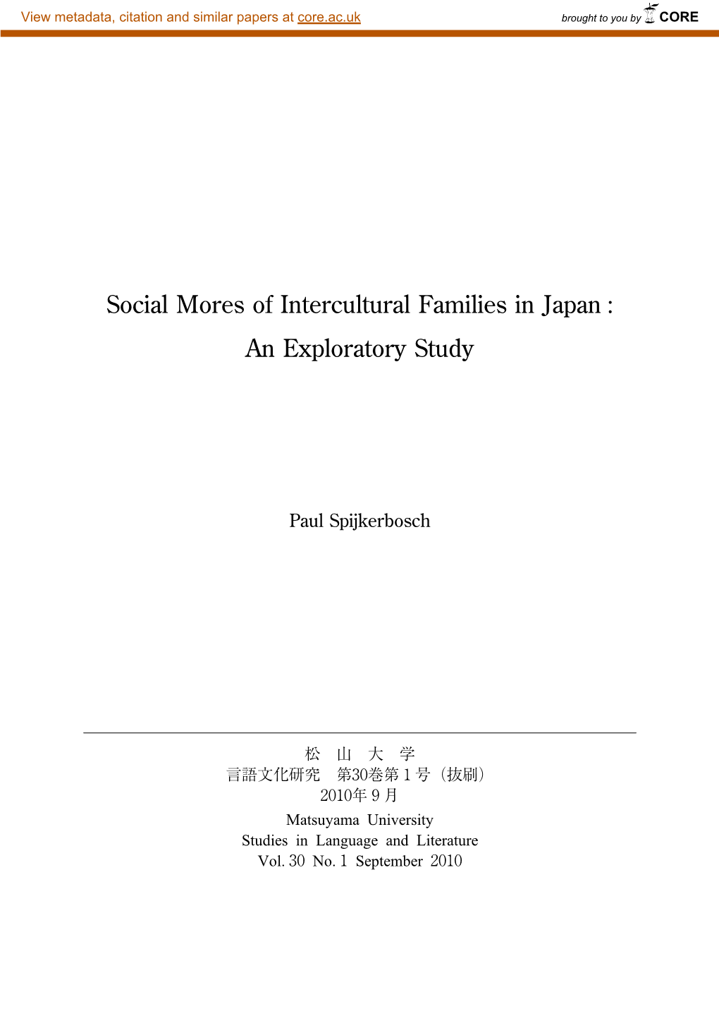Social Mores of Intercultural Families in Japan : an Exploratory Study