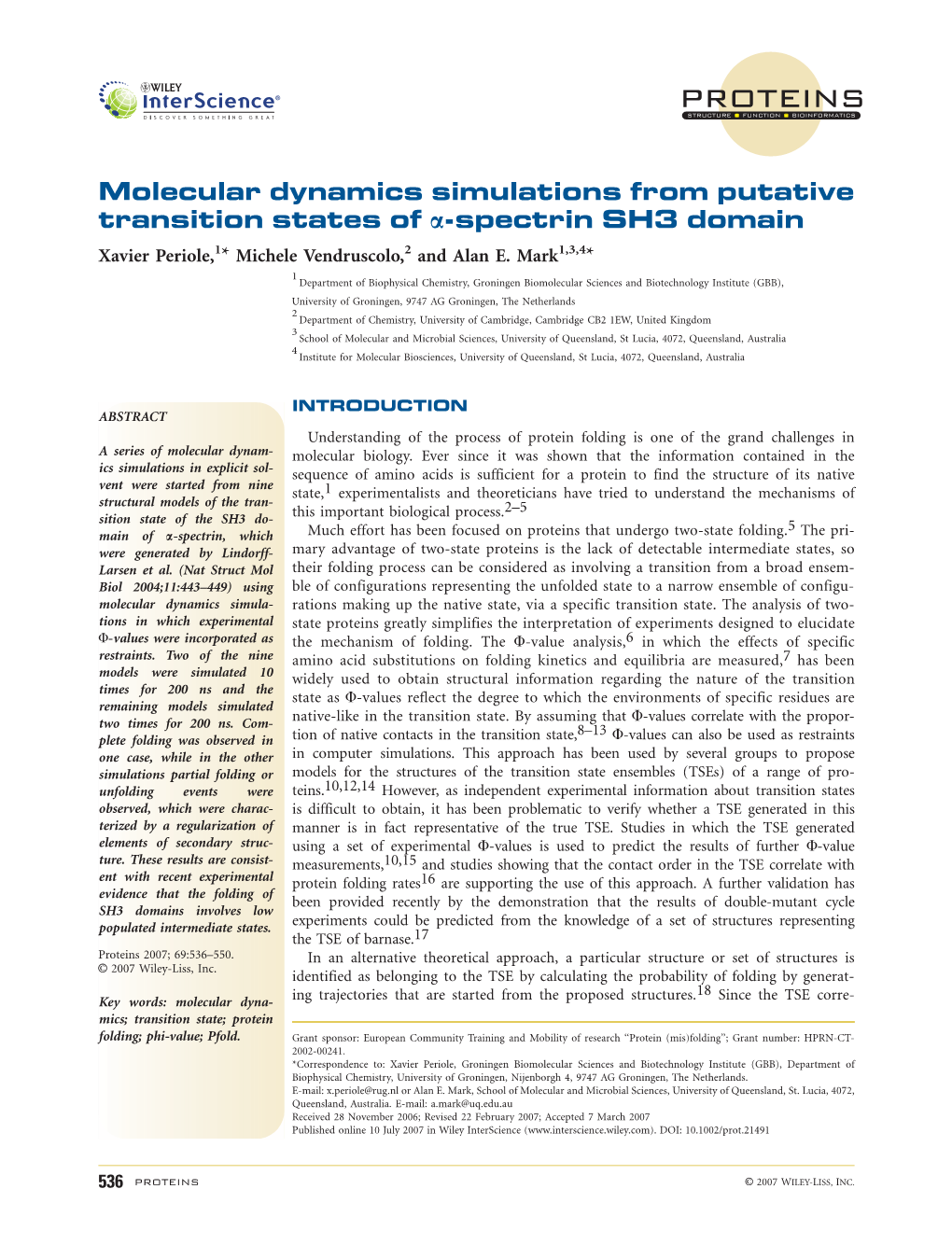 Spectrin SH3 Domain Xavier Periole,1* Michele Vendruscolo,2 and Alan E