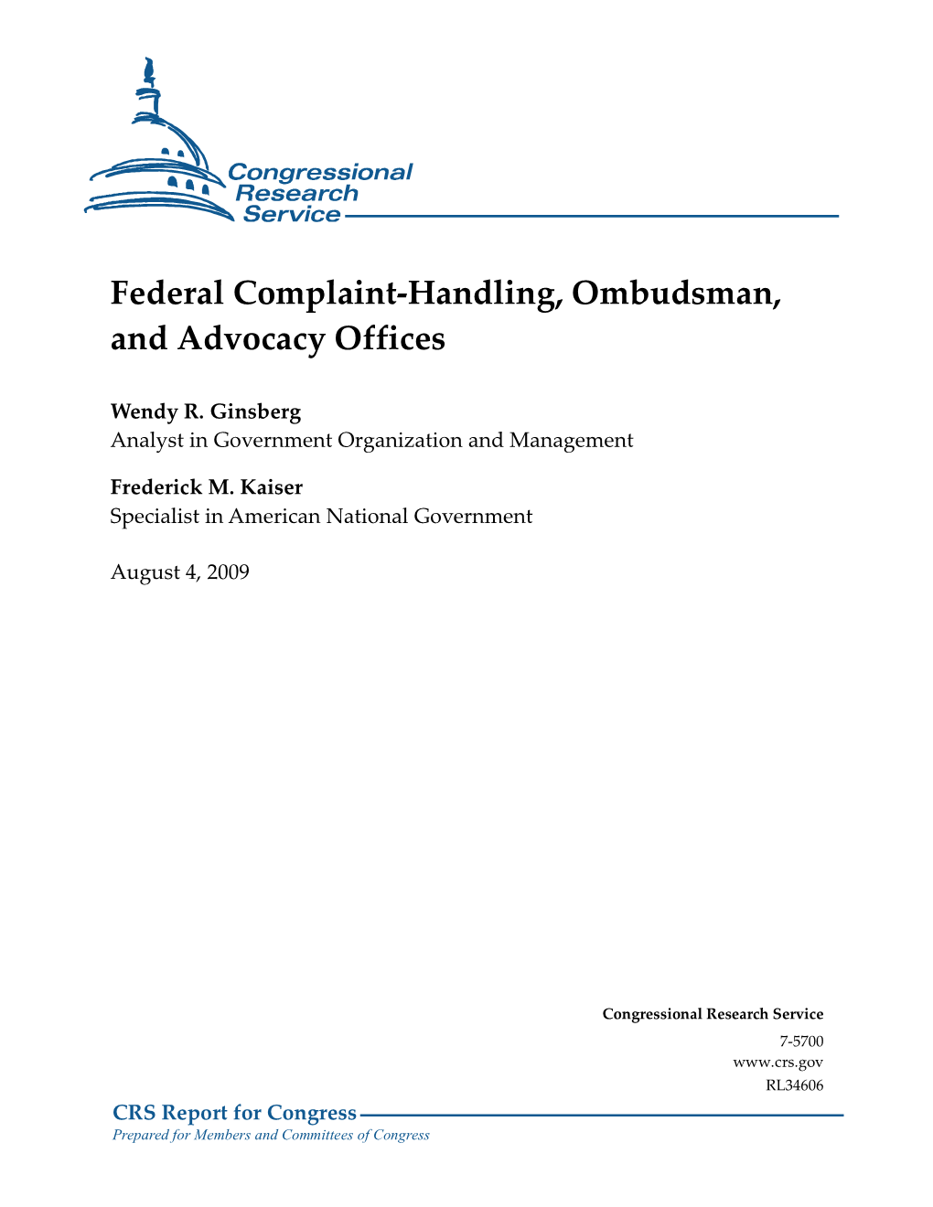 Federal Complaint-Handling, Ombudsman, and Advocacy Offices