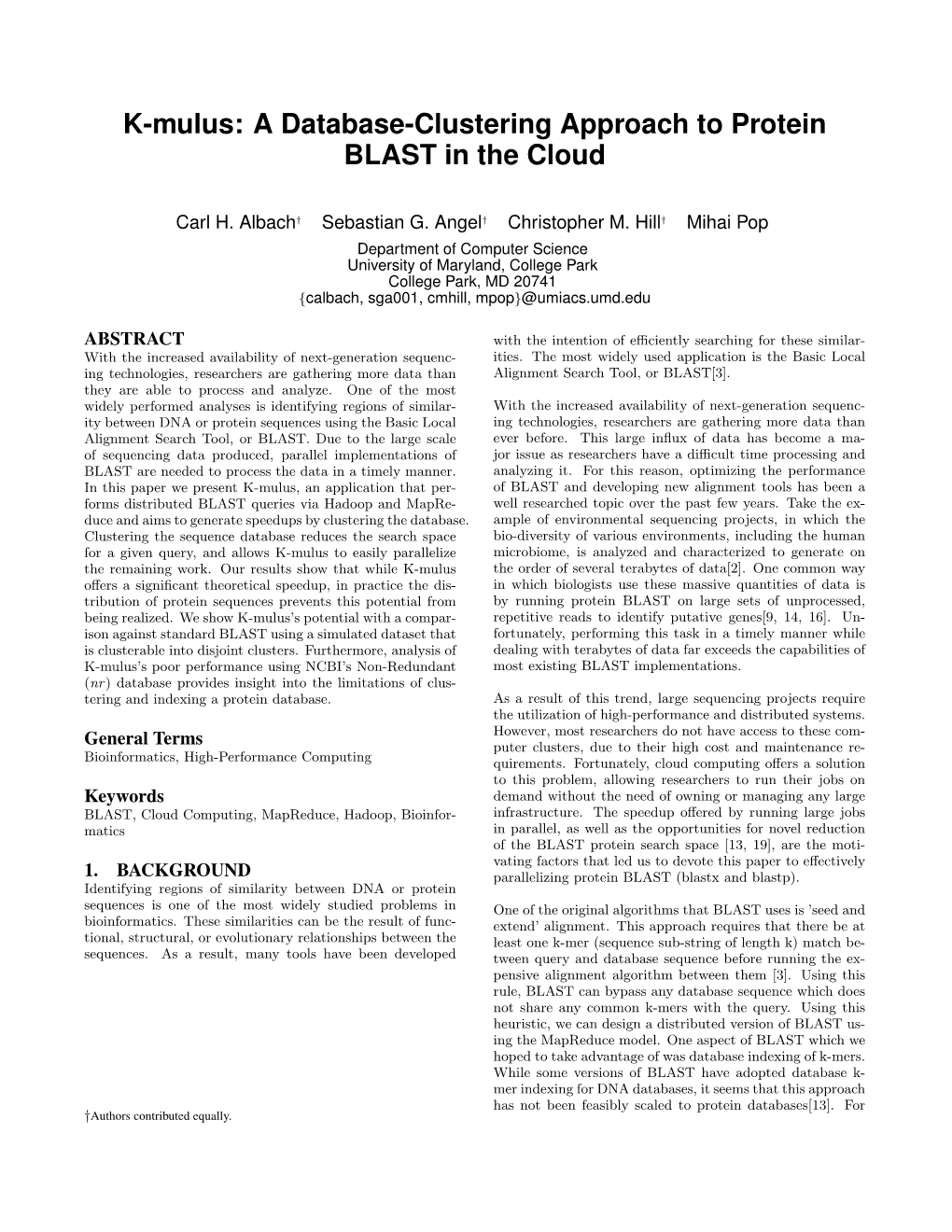 K-Mulus: a Database-Clustering Approach to Protein BLAST in the Cloud