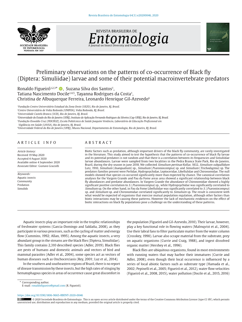 Diptera: Simuliidae) Larvae and Some of Their Potential Macroinvertebrate Predators