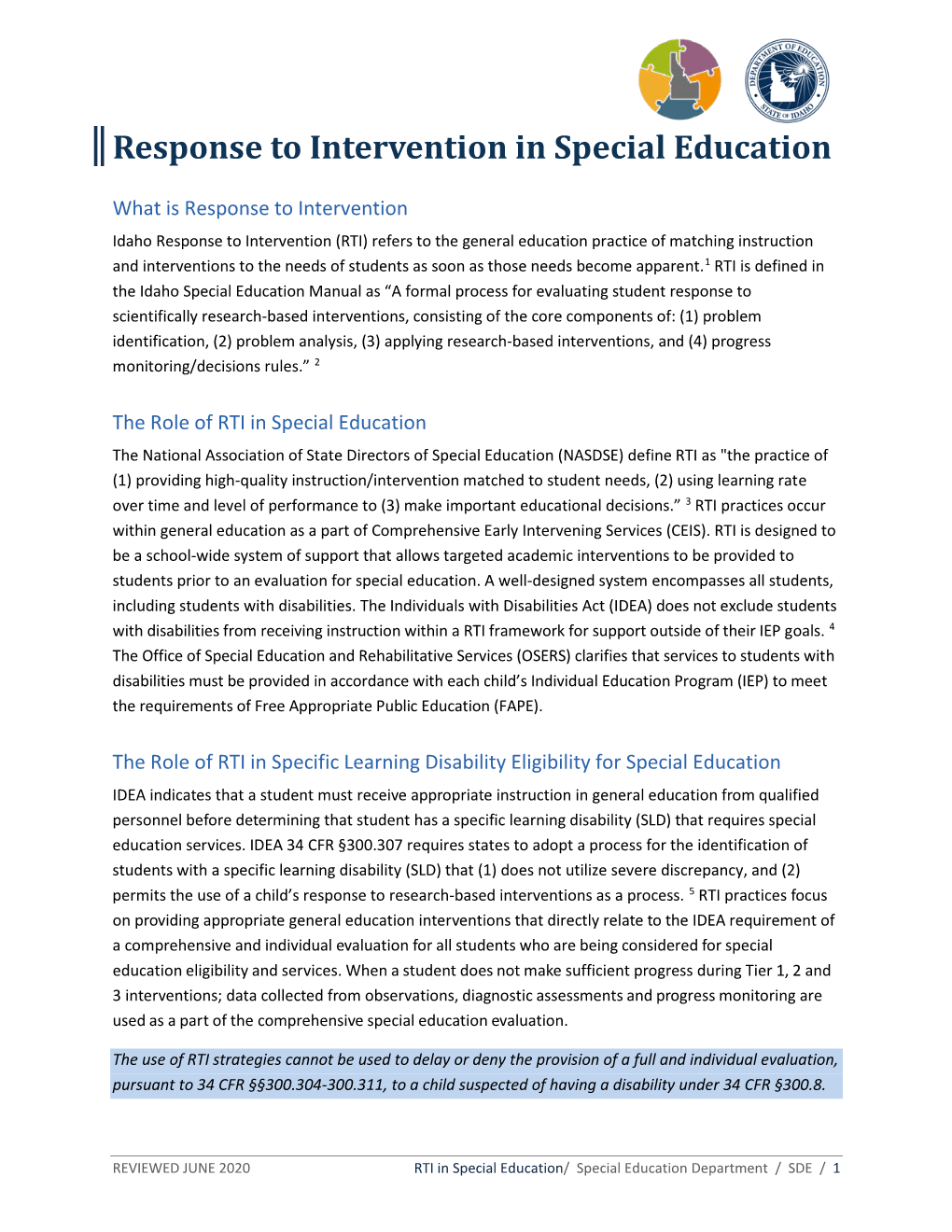 Response to Intervention in Special Education