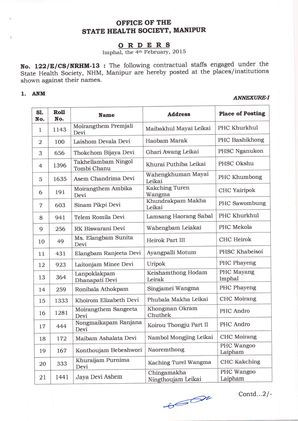 Office of the State Health Societt' Manipur O R D E