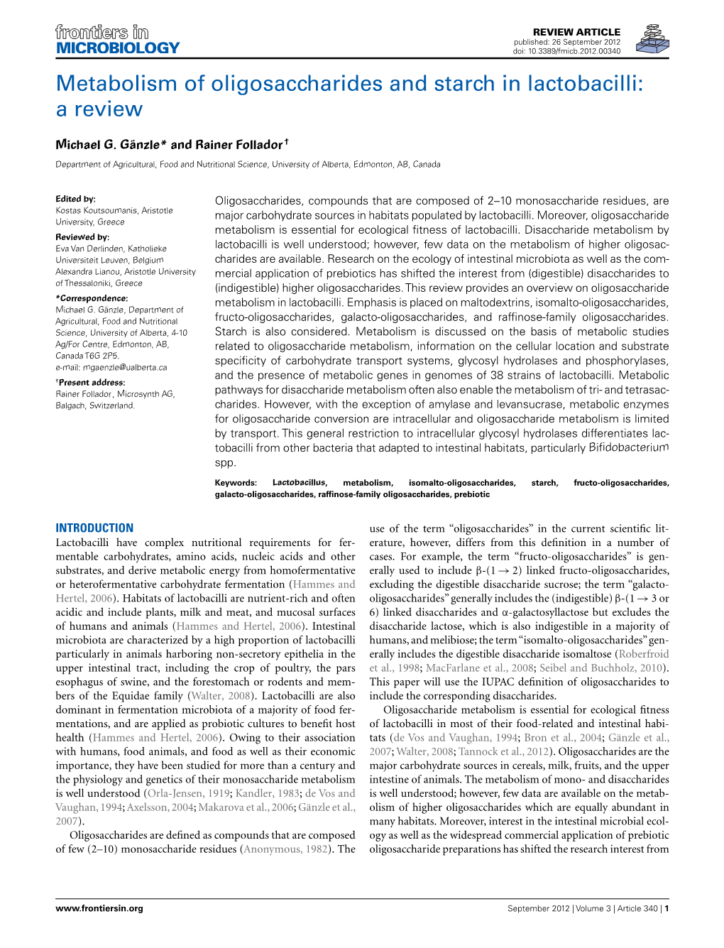 Metabolism of Oligosaccharides and Starch in Lactobacilli: a Review