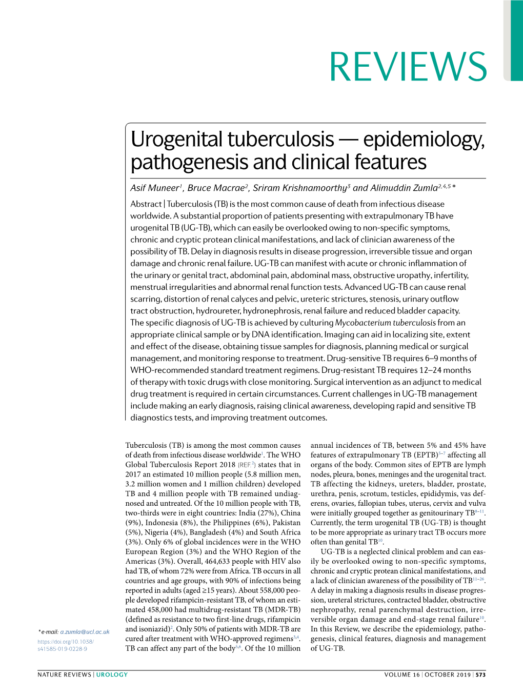 Urogenital Tuberculosis — Epidemiology, Pathogenesis and Clinical Features