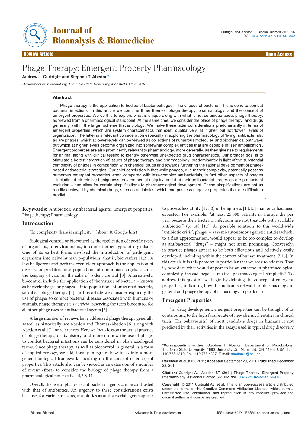 Phage Therapy: Emergent Property Pharmacology Andrew J