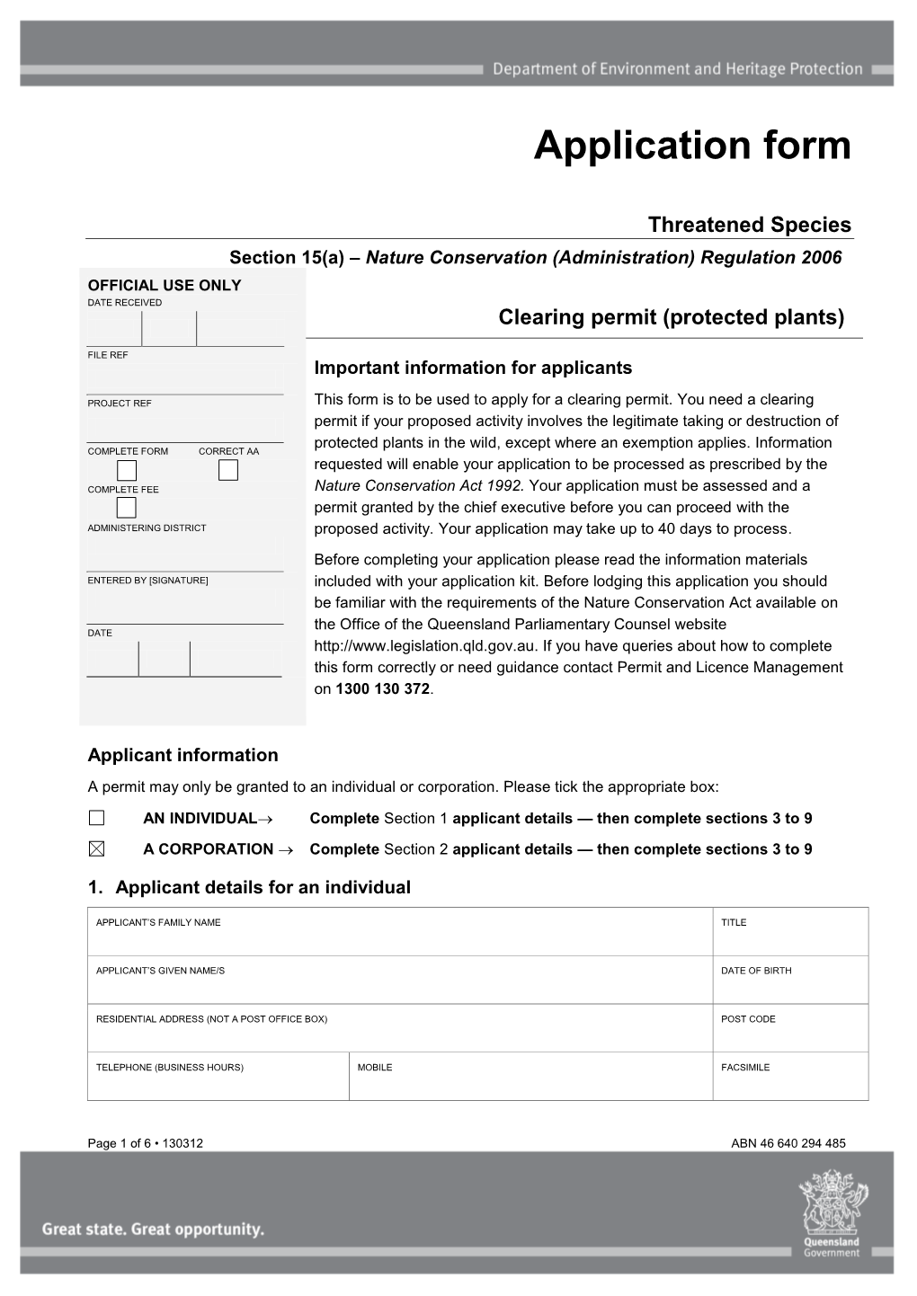 NCA Vegetation Clearing Permit Application