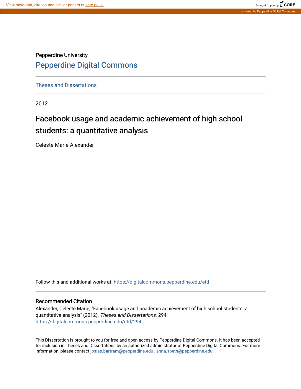 Facebook Usage and Academic Achievement of High School Students: a Quantitative Analysis