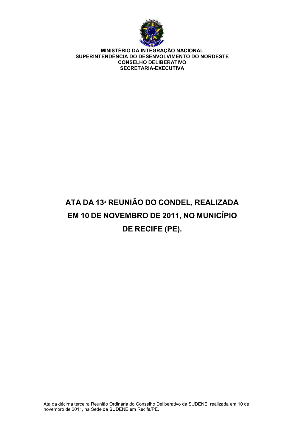 Ata Da 13ª Reunião Do Condel, Realizada Em 10 De Novembro De