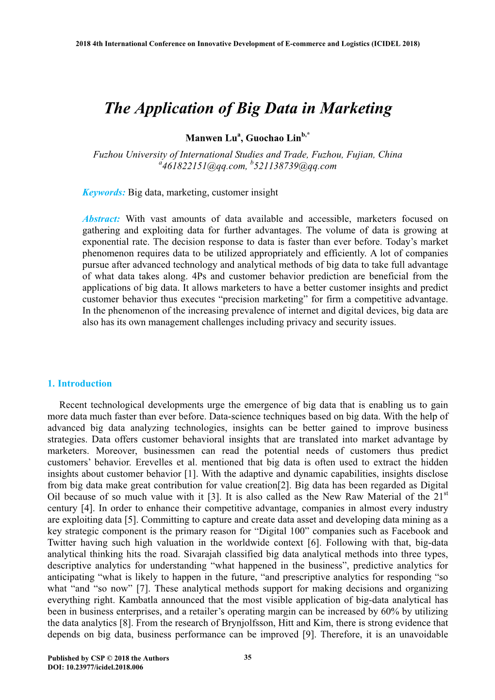 The Application of Big Data in Marketing