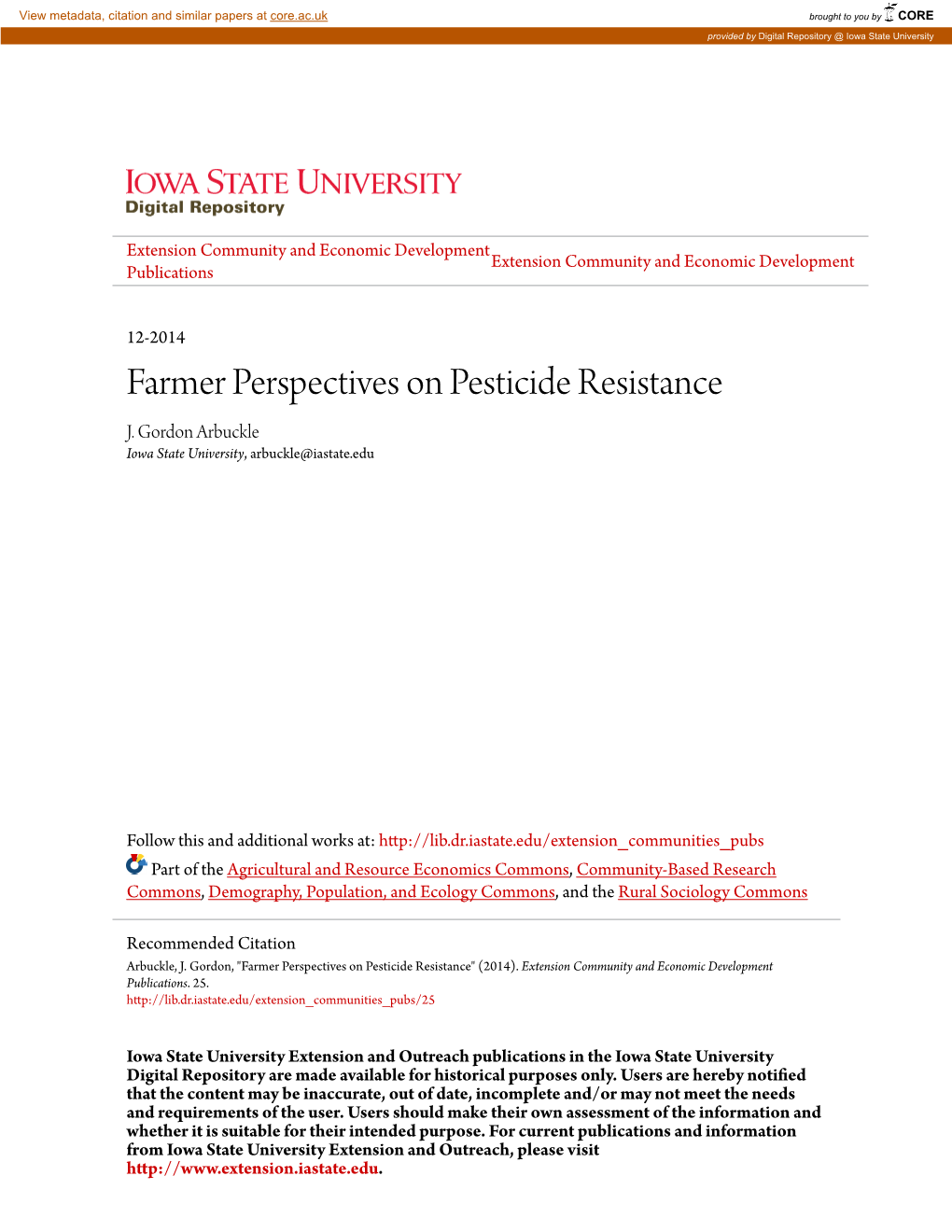 Farmer Perspectives on Pesticide Resistance J