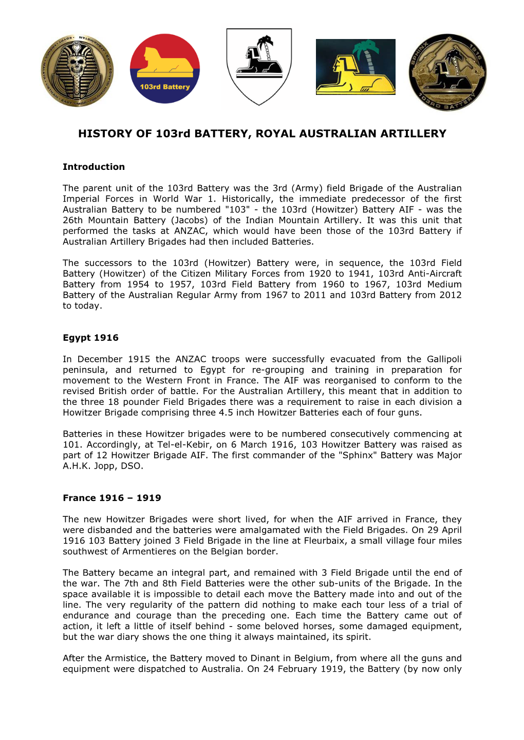 History of 103 Medium Battery