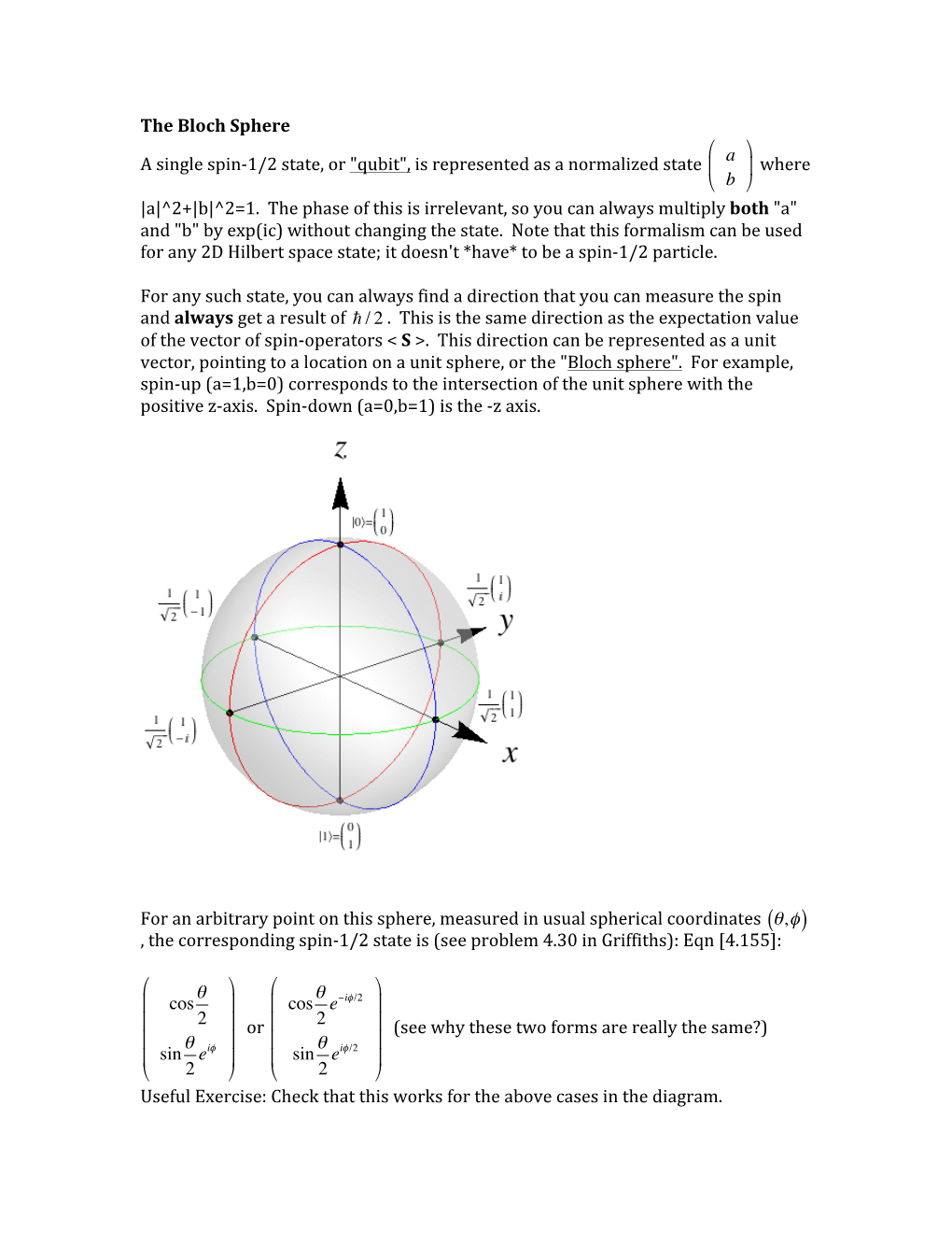 The Bloch Sphere a Single Spin-1/2 State, Or 