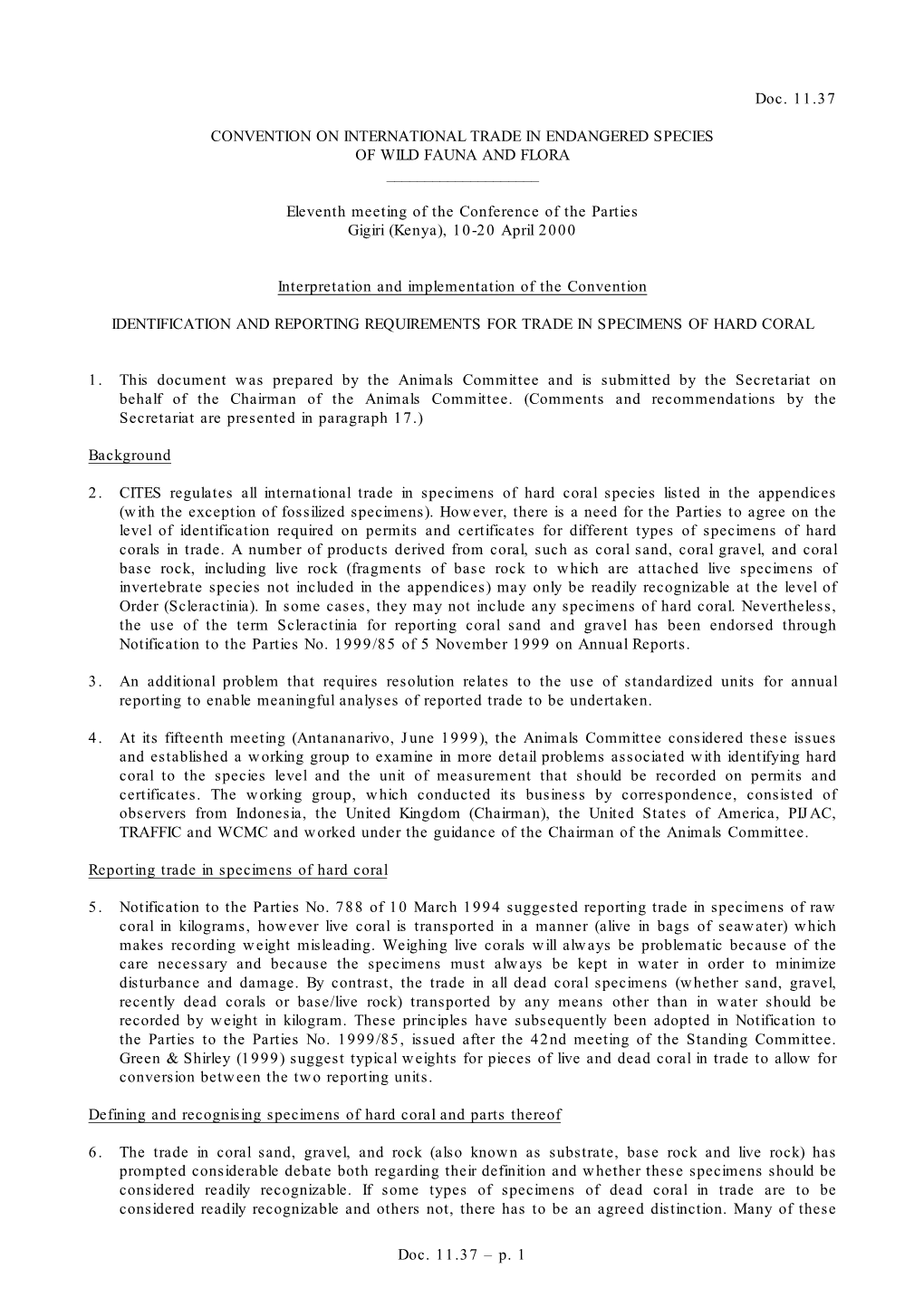 P. 1 Doc. 11.37 CONVENTION on INTERNATIONAL TRADE