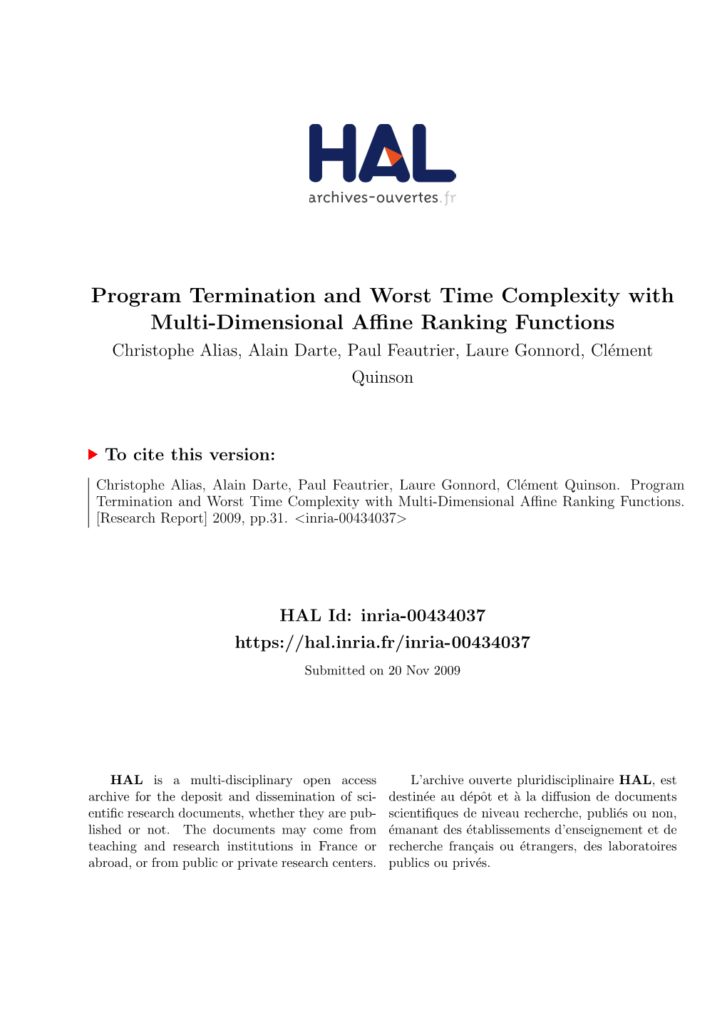 Program Termination and Worst Time Complexity with Multi-Dimensional Affine Ranking Functions